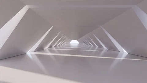 White hexagonal tunnel with sunlight, modern abstract architecture 3D animation. Stock Footage 270082060