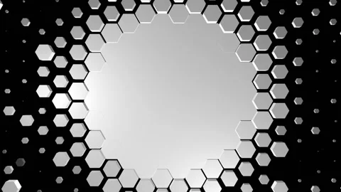 White hexagons on a black background joined each other to form a flat surface Stock Footage 152792639