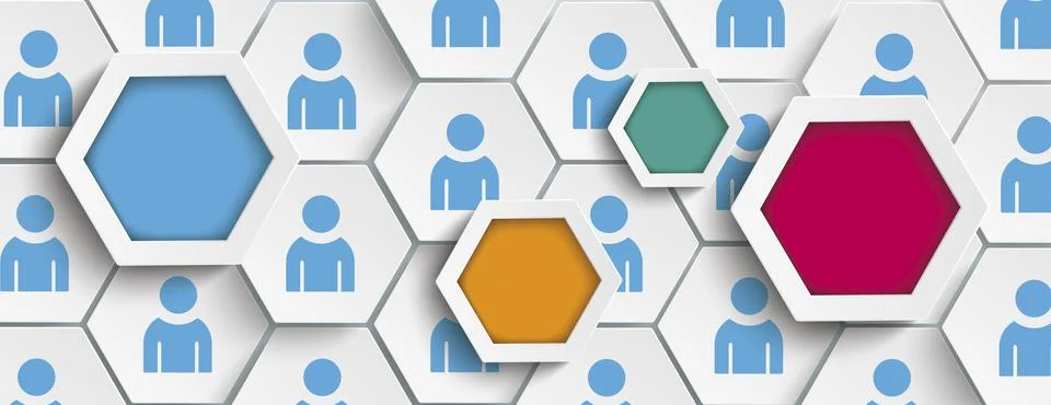 White Hexagons Humans Structure Background Header Illustrazione stock