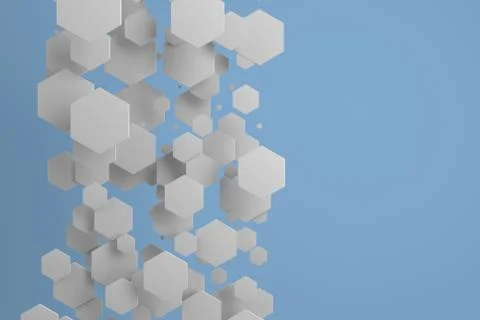 White hexagons of random size on blue background Stock Illustration