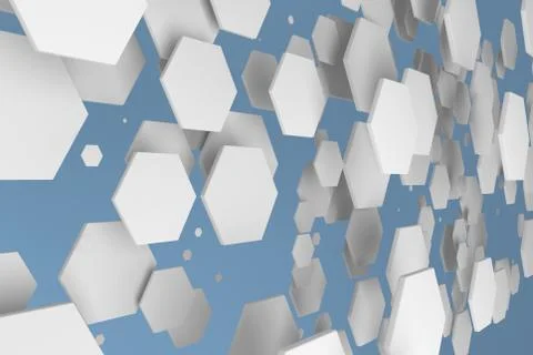 White hexagons of random size on blue background Stock Illustration