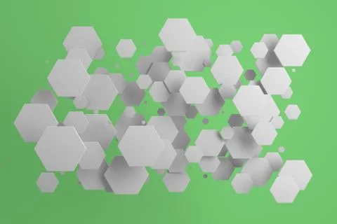 White hexagons of random size on green background Stock Illustration
