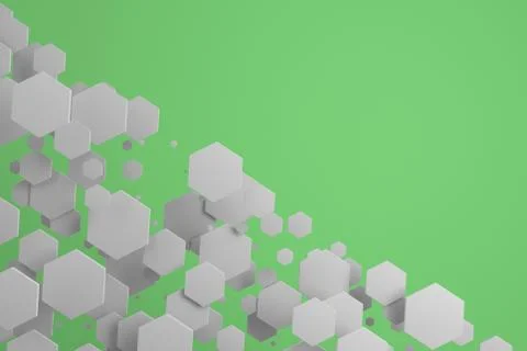 White hexagons of random size on green background Stock Illustration