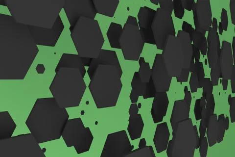 White hexagons of random size on green background Stock Illustration