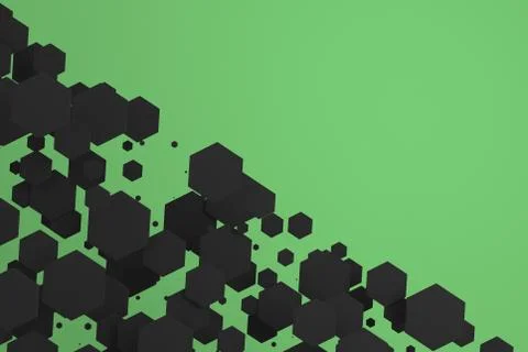 White hexagons of random size on green background Stock Illustration