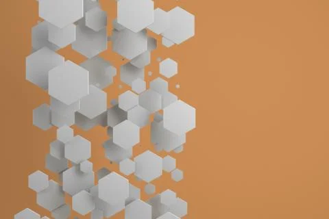 White hexagons of random size on orange background Stock Illustration