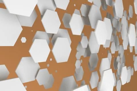 White hexagons of random size on orange background Stock Illustration