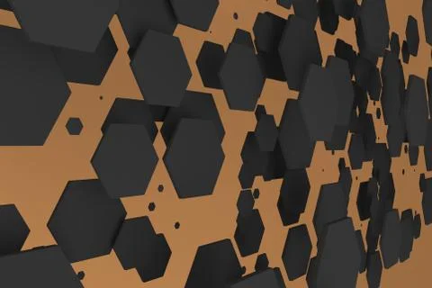 White hexagons of random size on orange background Stock Illustration