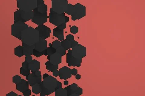 White hexagons of random size on red background Illustrazione stock