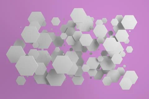 White hexagons of random size on violet background Stock Illustration
