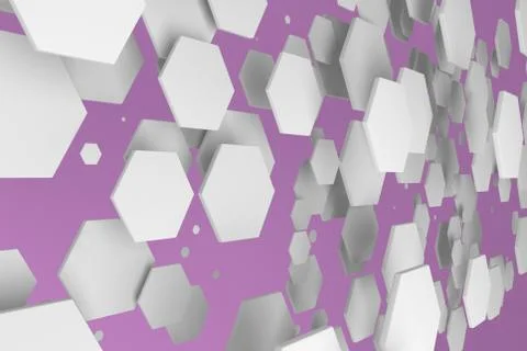 White hexagons of random size on violet background Stock Illustration