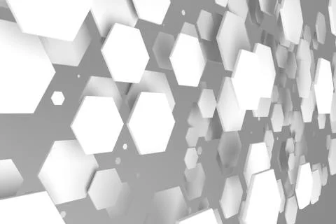 White hexagons of random size on white background Stock Illustration