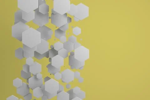 White hexagons of random size on yellow background Stock Illustration