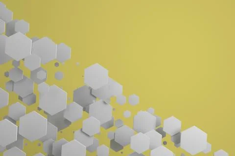 White hexagons of random size on yellow background Stock Illustration
