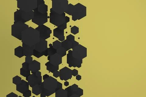 White hexagons of random size on yellow background Stock Illustration