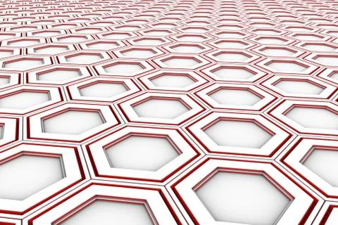 White hexagons with red glowing sides Stock Illustration