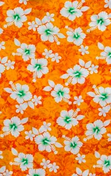 White hibiscus flowers on fabric pattern Stock Photos