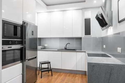 White high-gloss kitchen idea Stock Photos