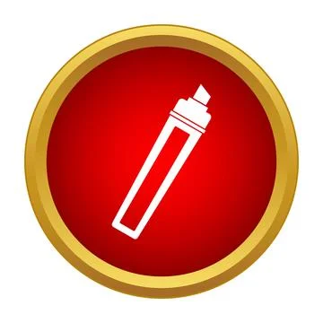 White highlighter pen icon in red circle button Stock Illustration