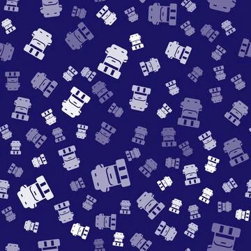White Hiking backpack icon isolated seamless pattern on blue background. Camp Illustrazione stock
