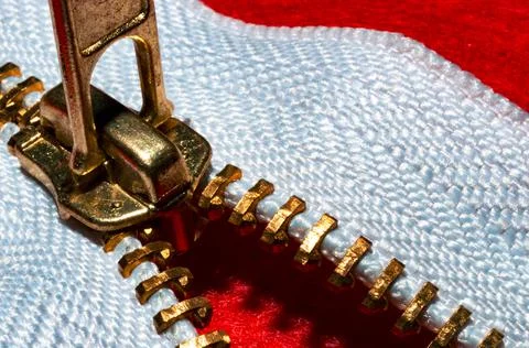 White hinge macro view in red background Stock Photos