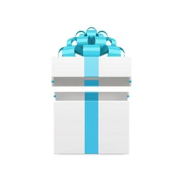 White holiday open gift bow with elegant blue bow ribbon festive surprise 3d  Stock Illustration