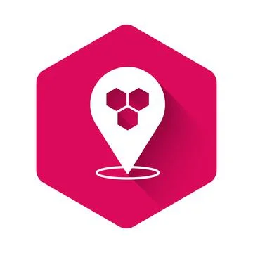 White Honeycomb bee location map pin pointer icon isolated with long shadow Stock Illustration