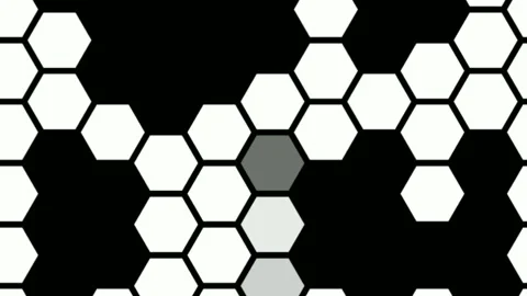 White honeycomb pattern with blue flashing elements, black background Stock Footage 135051812