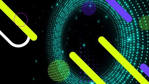 White hook sweeping left starting cyan dotted torus pulsing, diagonal bars Stock Footage 335652092