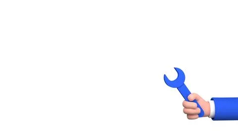 White horizontal banner with copy space and cartoon human hand holding wrench Stock Illustration