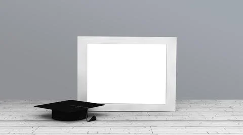 White horizontal frame with graduation cap Stock Illustration