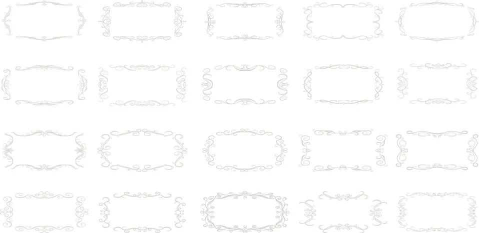 White Horizontal rectangular antique pattern frame set Illustrazione stock