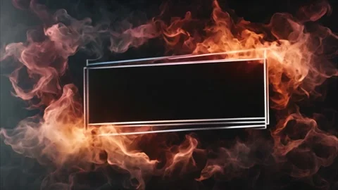 White horizontal rectangular frame around fire flames, dark background. Stock Footage 273954686