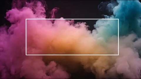A white horizontal, rectangular frame with slowly moving colorful dry ice s.. Stock Footage 273954495