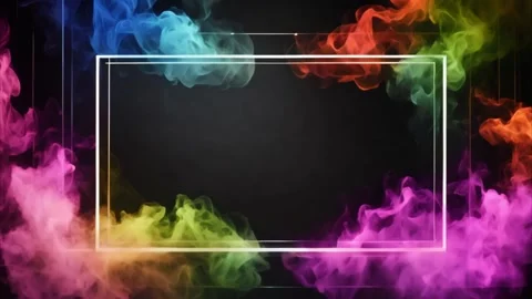 A white horizontal, rectangular frame with slowly moving colorful dry ice s.. Stock Footage 273954701