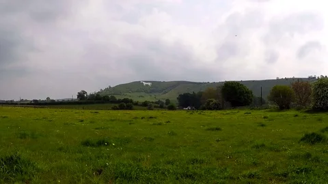 The White Horse and a field view, UK, England Stock Footage 77887257