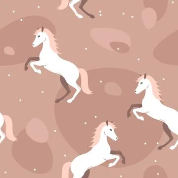 White horse, hand-drawn vector, seamless pattern 스톡 일러스트