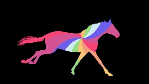 White horse running silhouette on rainbow spiral background new quality unique Stock Footage 125894341