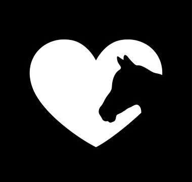 White horse vector head face silhouette drawing illustration in heart frame Stock Illustration