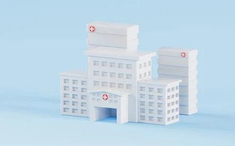 White hospital building, 3d rendering. Ilustración de archivo