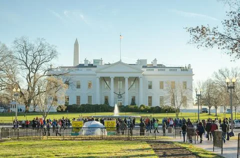 The White House Back. View from Crowded Lafayette Square in Washington DC Photos