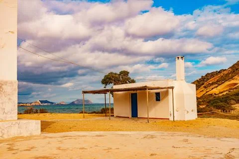 White house on beach Stock Photos