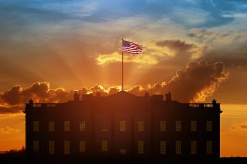 White House frontal view at sunset time, Washington DC, USA. Stock Photos