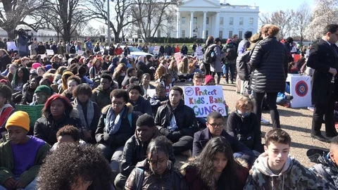 At White House, Student Walk Out gun protest, DC, stock footage Stock Footage