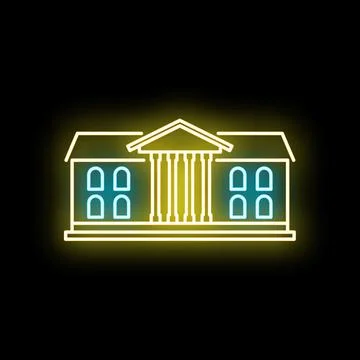 White house style building neon glowing sign Ilustración de archivo