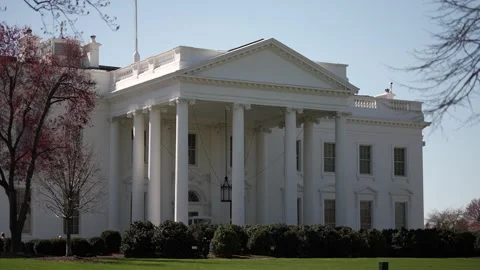 White House View With Spring Blooms Under a Clear Sky in Washington DC Stock Footage 305521872