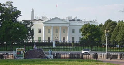 The White House in Washington D.C., Protester camped in front of White House Stock Footage 138707912
