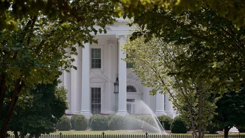 White House Washington DC Summertime with Sprinklers Stock Footage 112273674