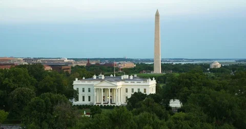 The White House Washington DC Washington Monument Evening Summer medium wide Vidéo 83255067