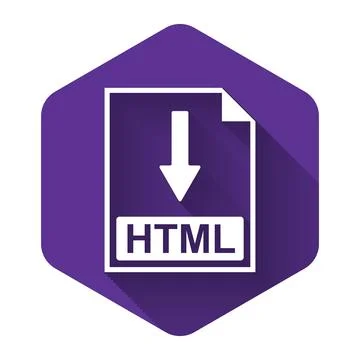 White HTML file document icon. Download HTML button icon isolated with long 스톡 일러스트